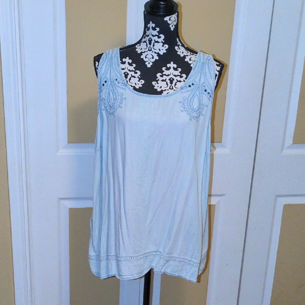 Maurices Light Blue Blouse with Pattern